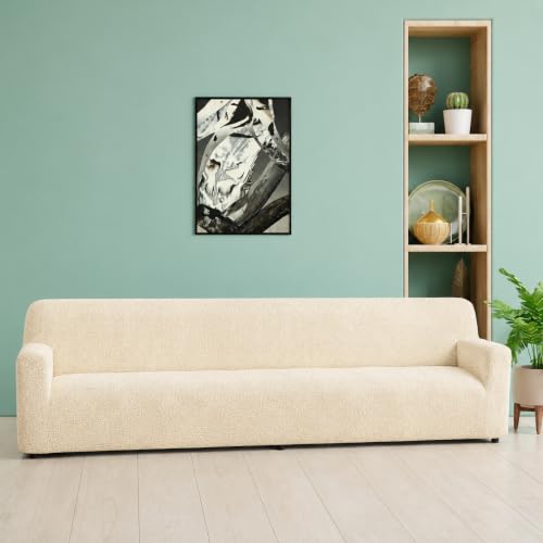 Image of Bellissima Sofa Covers - Premium Luxury Microfibra Plain Stretchable Sofa Cover 5 Seater Fully Covered Slipcover, Imported from Italy (Vanilla)
