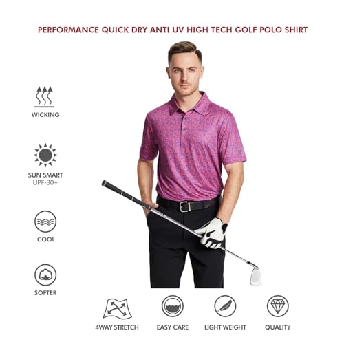 Image of Golf Shirts for Men Dry Fit Short Sleeve Print Performance Moisture Wicking Polo Shirt