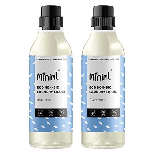 Miniml Eco Laundry Liquid Washing Detergent 2 x 1L - Natural Non Bio Fresh Linen Scented Clothes and Fabric Softener for Machine or Delicate Hand Cleaning - 100% Vegan & Cruelty Free (66 Washes)