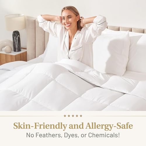 Image of Lavish Comforts Down Alternative Oversized Queen Comforter - Extra Fluffy Duvet Insert, Hotel Queen, Puffy Thick All Season Premium Cooling Comforter - White 102x86