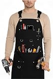 Rugged Canvas Work Apron for Men: 6 Pockets with X-Cross Back Ergonomic Design, Heavy Duty Canvas with Quick Release Buckle, Adjustable Waist 28