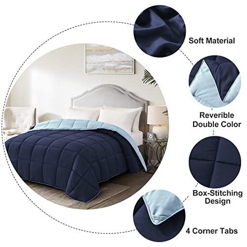 Homelike Moment King Lightweight Comforter Navy - All Season Down Alternative Bed Comforter Summer Duvet Insert Quilted Reversible Comforters King Size Navy/Light Blue #TOP4