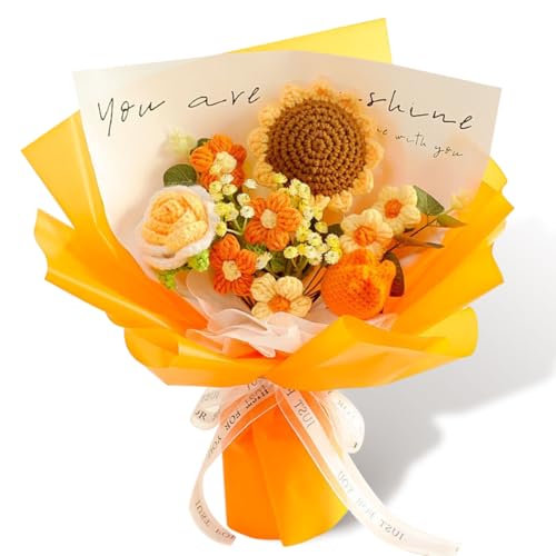 LOMUG Ramo de flores de ganchillo, ramo de flores artificiales, crochet tulipanes, rosas, para mujeres, amigos, madre, abuela, día de la madre, día de San Valentín, aniversarios, graduaciones, color