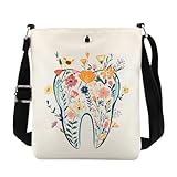 POFULL Zahn-Korssbody-Tasche, Zahnhygiene-Geschenk, Dental-Geschenk, DA-Wertschätzungsgeschenk, Zahnarzthelferin, Kuriertasche, Zahnblume, 0