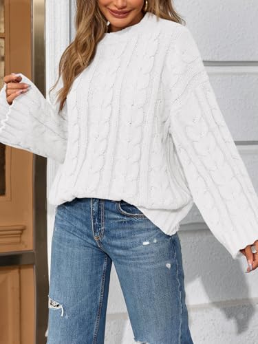 Saodimallsu Womens Oversized Sweaters Cable Knit Bell Batwing Sleeve Crew Neck Fall Winter Chunky Pullover Tops2
