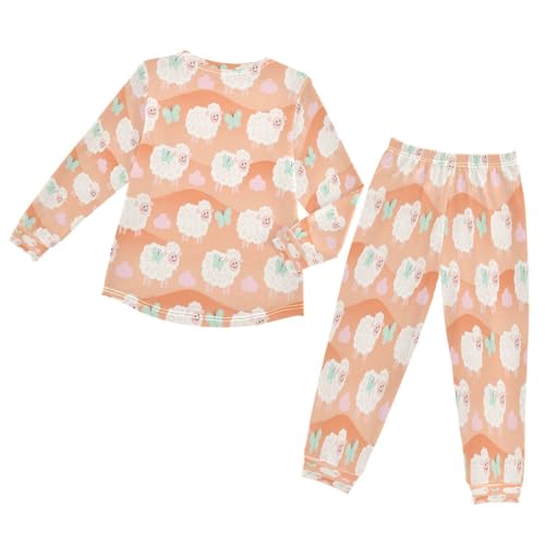 Little Sheep Butterfly Soft Pajama Set for All Seasons,Breathable Pjs Long Sleeve Sleepwear,Comfy Loungewear 2 Piece Underwear Set 5T2