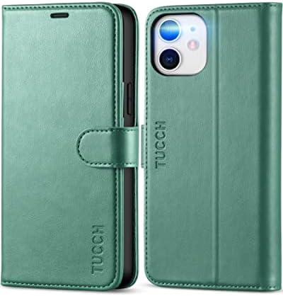 TUCCH Case for iPhone 12 Pro/iPhone 12, Flip Wallet PU Leather Magnetic Cover with RFID Blocking Card Slot Stand [Shockproof TPU Interior Case] Compatible with iPhone 12 Pro/12 6.1-inch, Myrtle Green