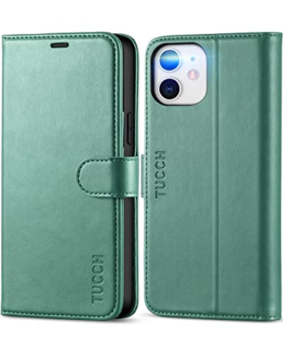 Tucch Case For Iphone 12 Pro/Iphone 12, Flip Wallet Pu Leather Magnetic Cover With Rfid Blocking Card Slot Stand [Shockproof Tpu Interior Case] Compatible With Iphone 12 Pro/12 6.1-Inch, Myrtle Green #TOP13