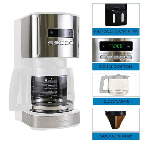 Image of Kenmore Drip Coffee Maker - 12 Cup Programmable Cafe Machine With Glass Pot, Regular & Bold Brew, Auto Shut Off Large Water Reservoir, Reusable Filter, Kitchen Appliances For Cafeteria Barista, White