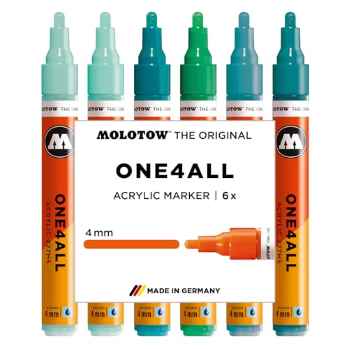 Molotow One4All 227HS Acryl Marker Tropical Set (4,0 mm Strichstärke, hochdeckend und permanent, schnell trocknend, nachfüllbar, für fast alle Untergründe) 6 Stück sortiert