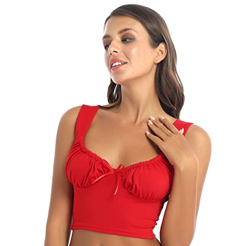 Women's Sleeveless Deep V Neck Tank Top Ruched Solid Cropped Vest Blouse2