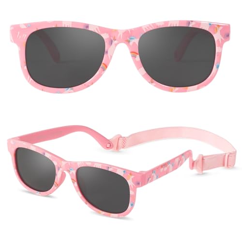 Beipegin Baby Sonnenbrille Jungen und Mädchen,Polarisierte UV400 Schutz Ultraviolette Sonnenbrillen mit Band Kindersonnenbrille für 0-24 Monate
