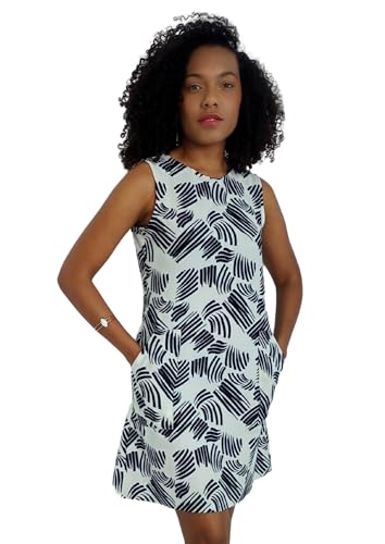 Vestido feminino curto soltinho, sem manga, com bolsos aplicados na frente (BR, Alfa, P, Regular, Re