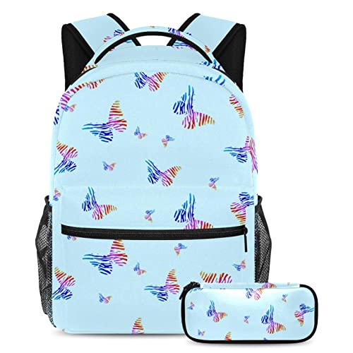 Sac à dos ordinateur léger au motif papillon arc-en-ciel bleu respirant