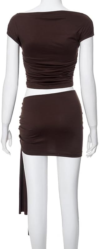 Women's 2 Piece Outfit One Shoulder Sleeveless Crop Tops with Ruched Bodycon Mini Skirt for Party Clubwear - Image 6