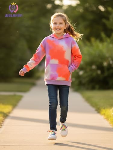 Image of WELAKEN Girls and Toddlers' Pullover Printed Hoodie Sweatshirt with Kangaroo Pocket