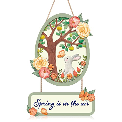 Image of HPNIUB Spring Welcome Wooden Plaques, Bunny Front Door Wood Signs (11x16.5inch), Easter Egg Wall Decororation For Farmhouse Outdoor Spring Wall Art Decor Supplies