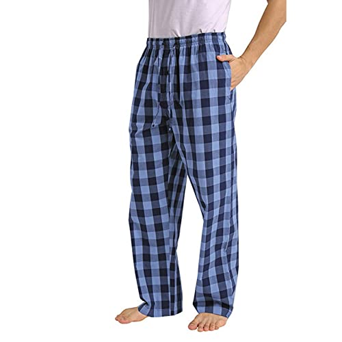 Mens Casual Plaid Pants Loose Fit Lightweight Summer Lounge Pant Elastic Drawstring Waist Cute Fashion Beach Trousers