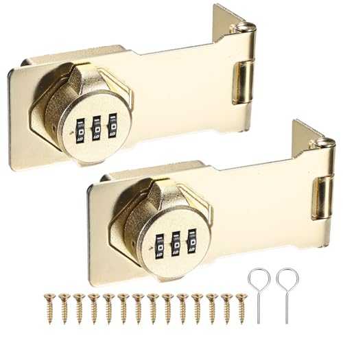Image of M METERXITY 2-Pack Keyless Combination Lock, 4.3 inch Zinc Alloy Mechanical Password Twist Knob Hasp Locks Latch, 90 /180 Degree Barn Door Lock for Cabinet /Closet /Garage /Drawers /Garden [Gold]