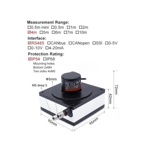 Sensor de desplazamiento lineal con codificador de cable de tracción RS232 y 0.5m IP54 3