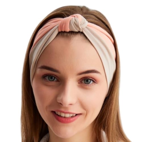 BABYGIZ Headbands for Women Knotted Stretchy Head Bands Sport Hair Bands Non Slip Turban Two Colors Headwrap Yoga Workout Running Hair Accessories (Light Beige&Salmon, 1 Size)