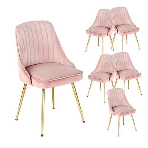 SJIALEN Soft Velvet Dining Chair,with Non-Slip Feet for Office Lounge Dining Kitchen Bedroom Cafe Negotiate Household Desk Chair Kitchen Chair (Color : Pink, Size : 6pcs)