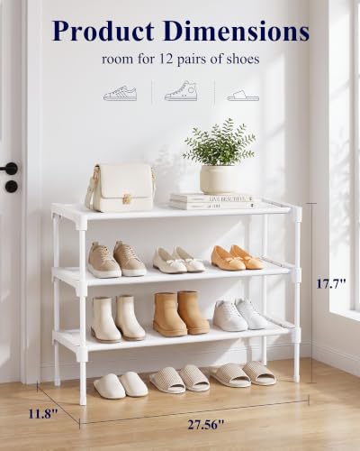 Kitsure-Shoe-Rack-Non-Woven-Shoe-Rack-Shelf-Shoe-Organizer-for-Closet-Entryway-Garage-Corridor-Stackable-Shoe-Shelves-275-Wide-3-Tier-White-Shoe-Organizer-for-Closet-Entryway-Garage-Stackable-Shoe-She