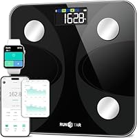 RunSTAR Körperfettwaage, Waage Personen mit Großem Display 180 kg/400 lbs, Personenwaage Digitale Analysator für 13 Essentielle Körperwerte, mit App-Synchronisierung