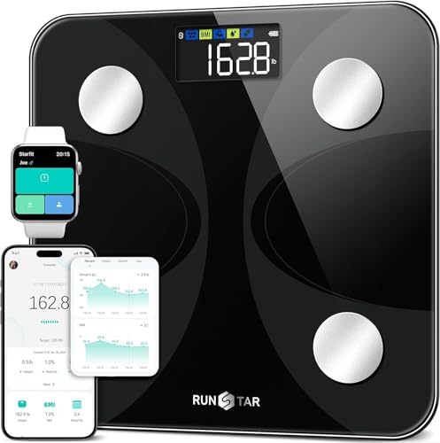 Imagen de Runstar Báscula de Baño Digital Inteligente con App Análisis de 13 Composición Corporal  y Alta Precisión hasta 180kg para Hombres y Mujeres