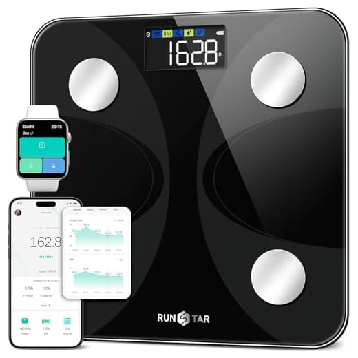 Runstar Báscula de Baño Digital Inteligente con App - Análisis de 13 Composición Corporal (Grasa, Músculo, IMC, Agua) y Alta Precisión hasta 180kg para Hombres y Mujeres