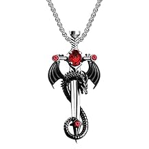 Gothic Sword Dragon Necklace Vintage Dragon Wrapped Sword Cross Pendant Necklace Punk Hip Hop Style Necklace Green Blue Red Zirconia Dragon Necklace Halloween Christmas Birthday Jewelry for Men and Women