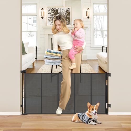 Reinforced 26 Inch Tall Retractable Dog Gate to Step Over 55