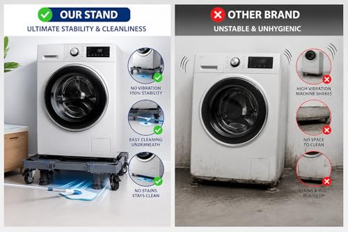 Image of Taggy Washing Machine Stand for Front Load & Top Load Machines | Adjustable Heavy Duty Fridge Stand with Wheels & Anti-Vibration Feet | Rust Resistant Trolley Base | Easy Cleaning | 1 Year Warranty