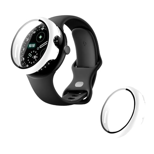 Google pixel watch 4 45mm �p �P�[�X �J�o�[ �K���X�t�C������̌^�P�[�X �yNOUKAJU�z PC+�����K���X�t �ی� �J�o�[ ��̌^ �S�ʕی� �����^ �����ȒP �ϏՌ� �����ߗ� �Ռ��z�� �h�o (�z���C�g)