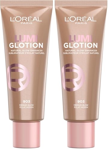 Image of L'Oréal Paris Glow Enhancer, 24h Hydration with Shea Butter and Glycerin, Paradise Lumi Glotion, Shade 903: Medium Glow, 40 ml (Pack of 2)