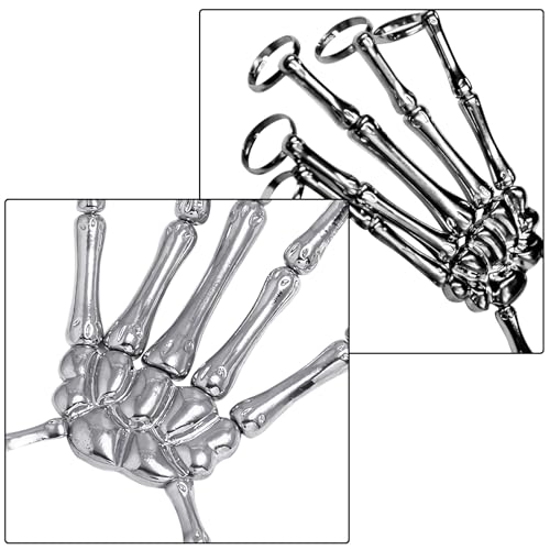 Aerbee Skull Skeleton Hand Bracelet, 2Pcs Couple Punk Metal Skull Skeleton Hand Bracelet Ring, Unique Exaggerate Style Claw with Adjustable Fingers Wristband for Men Women Party Halloween Cosplay2