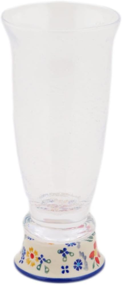 Polmedia Polish Pottery Beer Glass UNIKAT - Spring's Red Garden Pattern Handmade in Boleslawiec Poland + Certificate of Authenticity