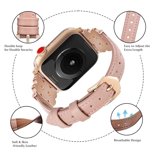 DEALELE pasek kompatybilny z Apple Watch 49 mm, 46 mm, 42 mm, 45 mm, 41 mm, 44 mm, 40 mm, 38 mm, paski z błyszczącymi perłami z miękkiej skóry dla zegarków iWatch serii 11/10 / 9/8 / 7/6 / 5/4 / 3