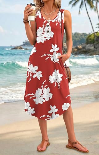 Image of WIHOLL Summer Dresses for Women 2026 Button Front Sleeveless Casual Midi Dress Beach Vacation Sundresses with Pockets