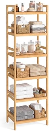 SONGMICS Bamboo Storage Shelf, Shelving Unit, for Hallway, Bathroom, Living Room, Balcony, Kitchen, 30 x 43 x 173 cm, 6 Tier, Natural Beige BCB076YL01