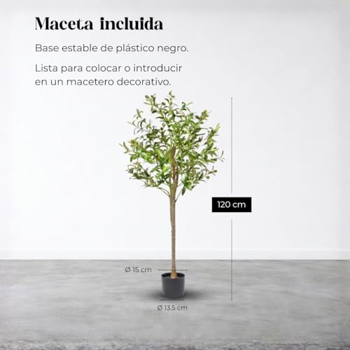 Miniatura 2 de Clove, Planta Artificial Grande, Olivo 120 Cm Decorativas, Árbol, Decoración Hogar, Para Interior, Oficina, Hoteles, Eventos, Planta Artificial Realista Con Detalles Mediterráneos