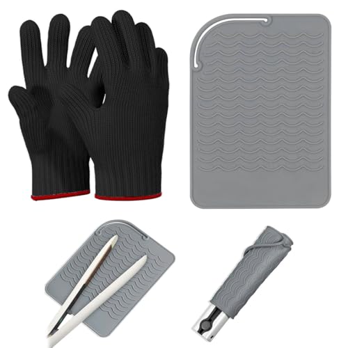 KUMSODE Gants résistants à la chaleur 2 pièces avec tampon en silicone,Gants de coiffure professionnels résistants à la chaleur,Gants anti-chaleur pour coiffures