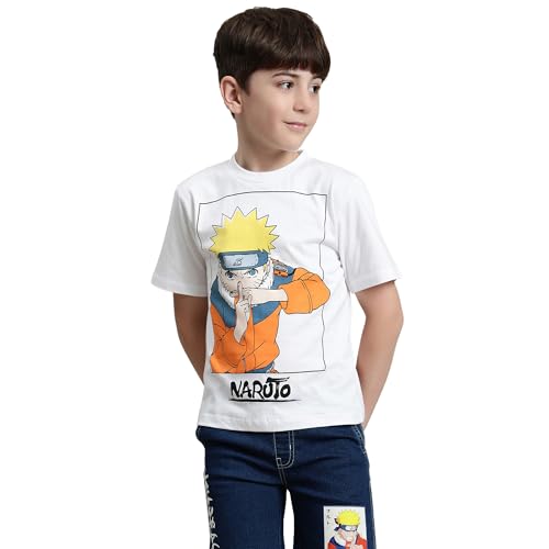 Image of Kidsville Official Naruto Anime Boys Half Sleeves Round Neck Graphic Character Printed Regular Fit Pure Breathable Cotton Fabric Tshirt