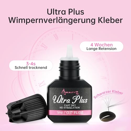 Beauty7 wimpernkleber für Wimperverlängerung DIY Kleber Sensitive Kleber For Permanent Lashes Eyelash Adhesive dauerhafter wimpernkleber für Dauerwimpern Schwarzer wasserfester Permanentkleber 5ml