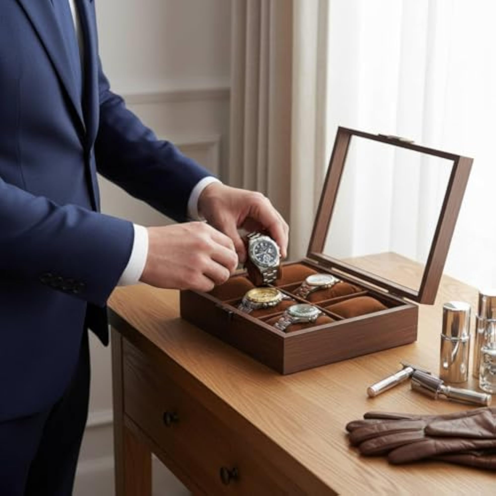 6-Slot Watch Box with Transparent Window and Clasp Closure