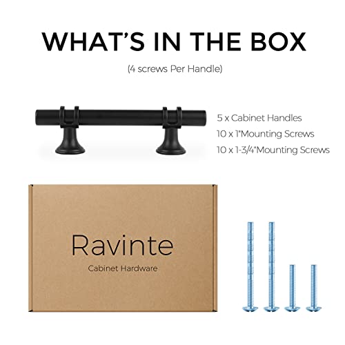 Image of Ravinte 5 Pack 5 Inch Cabinet Pulls Kitchen Cupboard Handles with Round Base Matte Black Drawer Pulls Cabinet Handles 5 inch Length, 3 inch Hole Center