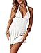 FWBBG Womens Sexy Halter Deep V Neck Summer Mini Dresses Ruched Waist Asymmetric Ruffled Hem Backless Club Party Short Dress (US, Alpha, Medium, Regular, Regular, White)