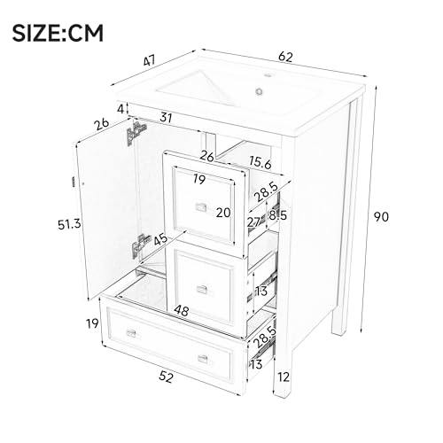 Mueble de baño sin ruidos REXO con almacenamiento amplio y lavabo cerámico blanco 3