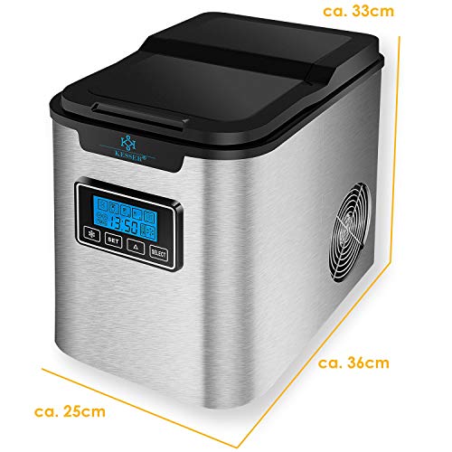 KESSER® Eiswürfelbereiter | Eiswürfelmaschine Edelstahl | 150W Ice Maker | 12 kg 24 h | 3 Würfelgrößen | Zubereitung in 7 min | 2,2 Liter Wassertank | Timer | LCD-Display | Inkl. Zubehör, Silber – Bild 6