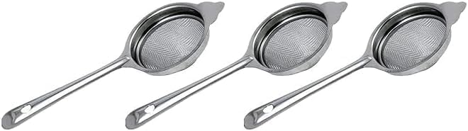 Stainless Steel Tea Strainer with Long Handle, 7 cm Diameter, Set of 3